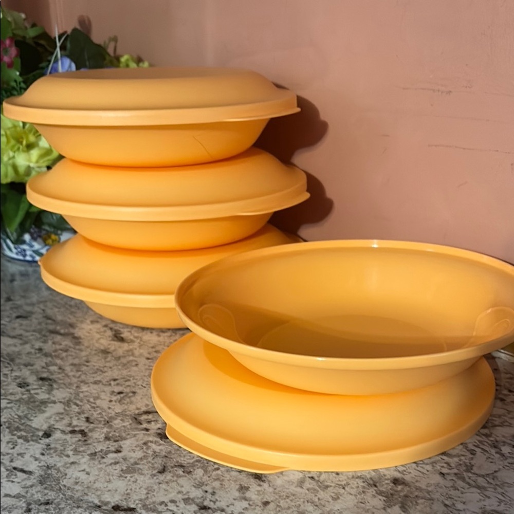 Set of Yellow Tupperware Plates